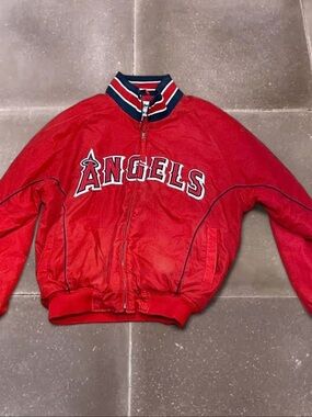 Vintage Anaheim Angels Red Bomber Jacket with Stripe Collar